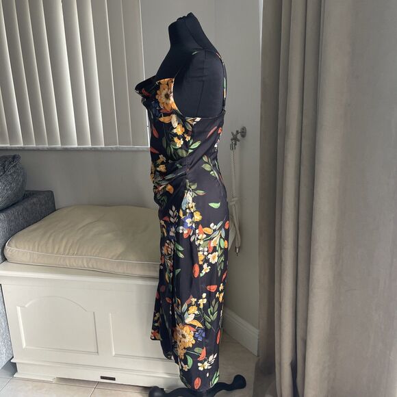 Pookie And Sebastian black floral Cowl Neck Midi Slit Dress M - Picture 2 of 11